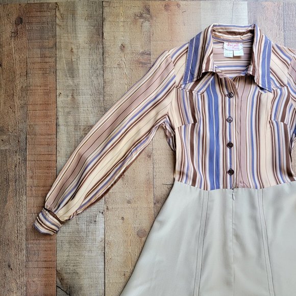 Vintage Jerell of Texas Long Sleeve Lavender and Brown Mini Dress - Picture 4 of 16